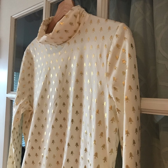 NWT! Talbots Tee Christmas trees size M long sleeve white and gold turtleneck - Picture 5 of 9